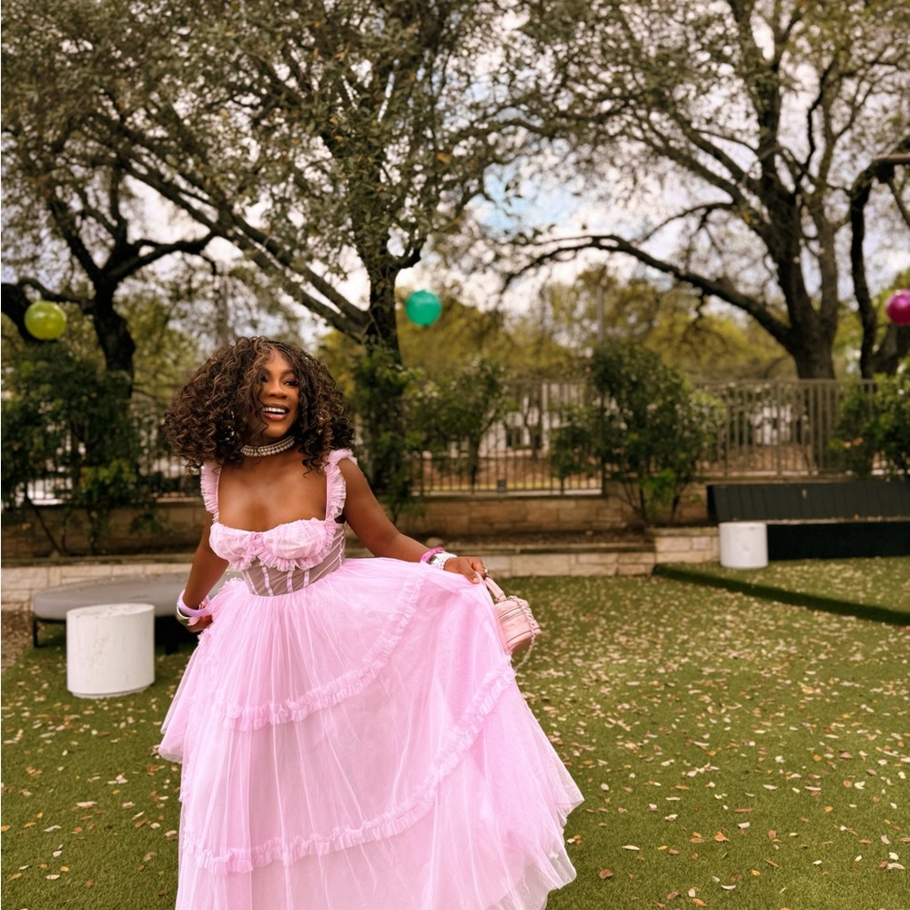 SHEIN Pink Ruffled Tulle Midi Dress - Picture 5 of 5